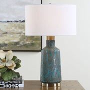 Uttermost Dauphine Deep Teal Glazed Table Lamp With White Linen Shade