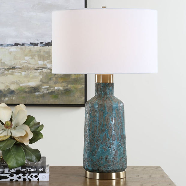 Uttermost Dauphine Deep Teal Glazed Table Lamp With White Linen Shade