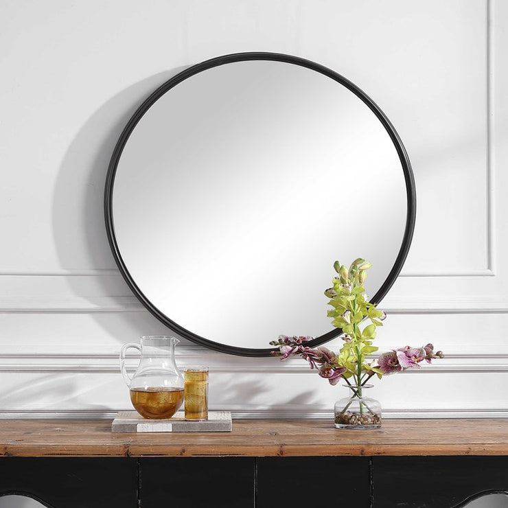 Uttermost Belham Aged Black Iron Round Mirror