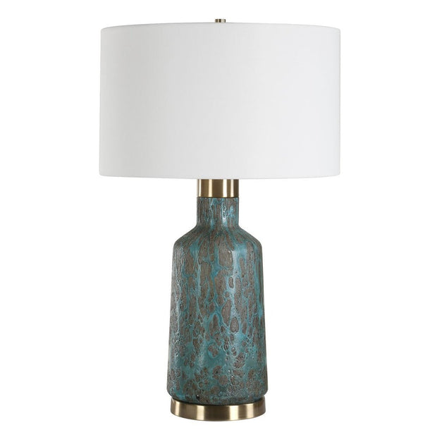 Uttermost Dauphine Deep Teal Glazed Table Lamp With White Linen Shade