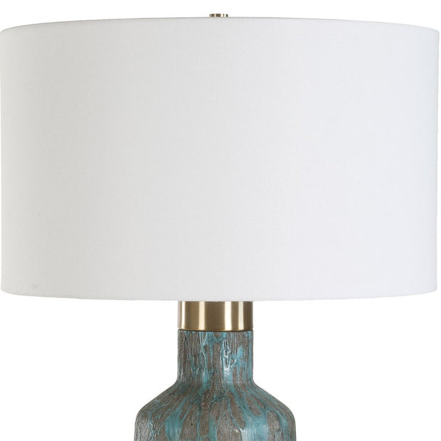 Uttermost Dauphine Deep Teal Glazed Table Lamp With White Linen Shade