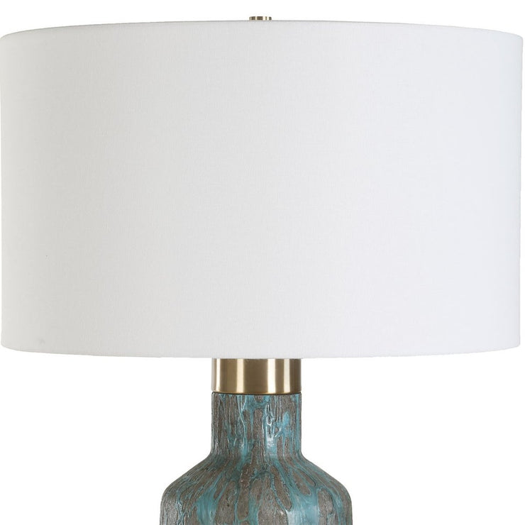 Uttermost Dauphine Deep Teal Glazed Table Lamp With White Linen Shade
