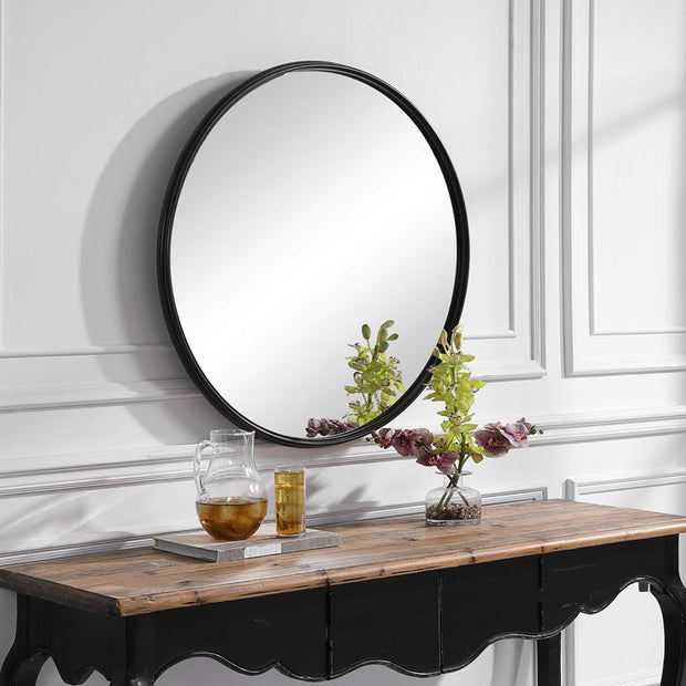 Uttermost Belham Aged Black Iron Round Mirror