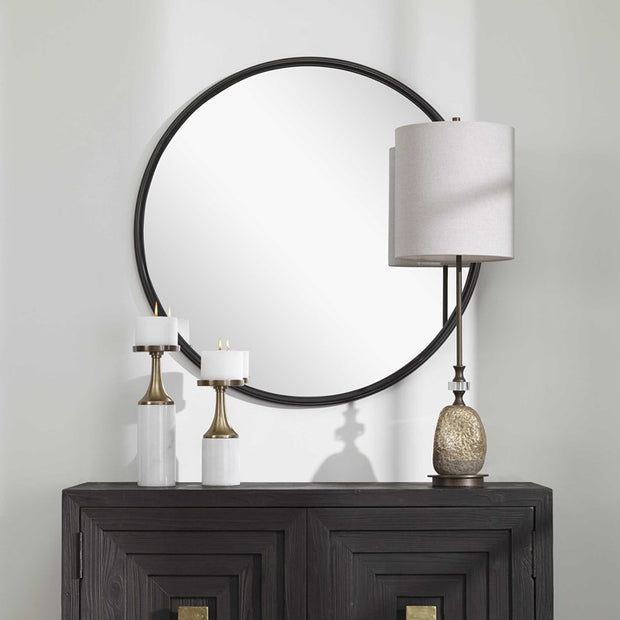 Uttermost Belham Aged Black Iron Round Mirror