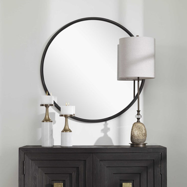 Uttermost Belham Aged Black Iron Round Mirror