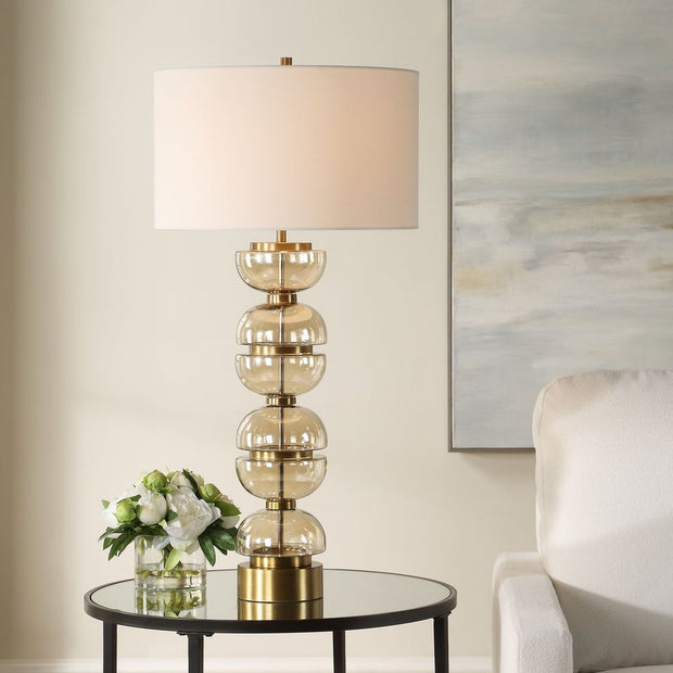 Uttermost Assemble Light Amber Glass Table Lamp With White Linen Shade