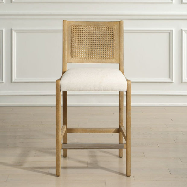 Uttermost Interweave Rattan Cane and Light Oak Ceruse Counter Stool