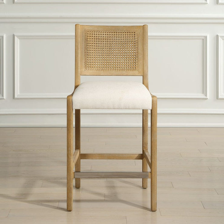 Uttermost Interweave Rattan Cane and Light Oak Ceruse Counter Stool