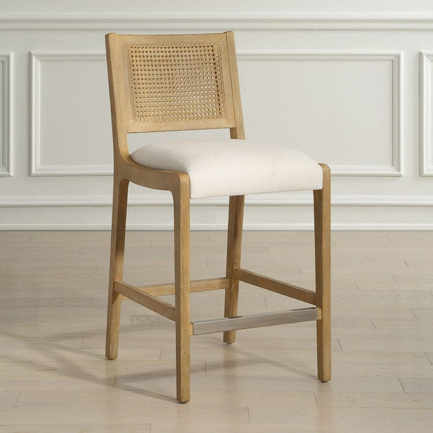 Uttermost Interweave Rattan Cane and Light Oak Ceruse Counter Stool