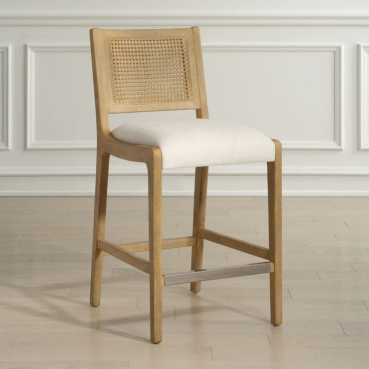 Uttermost Interweave Rattan Cane and Light Oak Ceruse Counter Stool