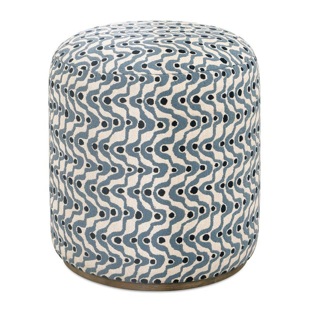 Uttermost Cas Steel Blue and Navy Plush Fabric Ottoman
