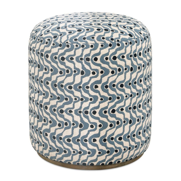 Uttermost Cas Steel Blue and Navy Plush Fabric Ottoman