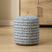 Uttermost Cas Steel Blue and Navy Plush Fabric Ottoman