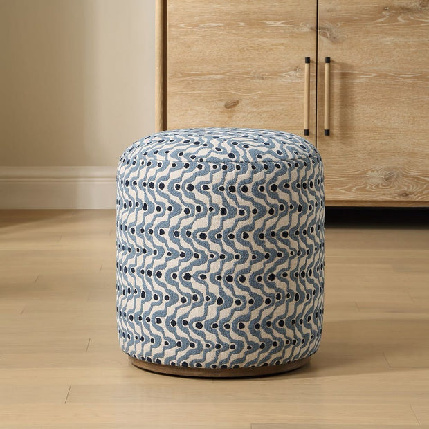 Uttermost Cas Steel Blue and Navy Plush Fabric Ottoman