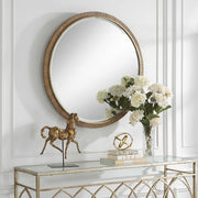Uttermost Paradise Rattan Wrapped Antiqued Gold Iron Round Mirror