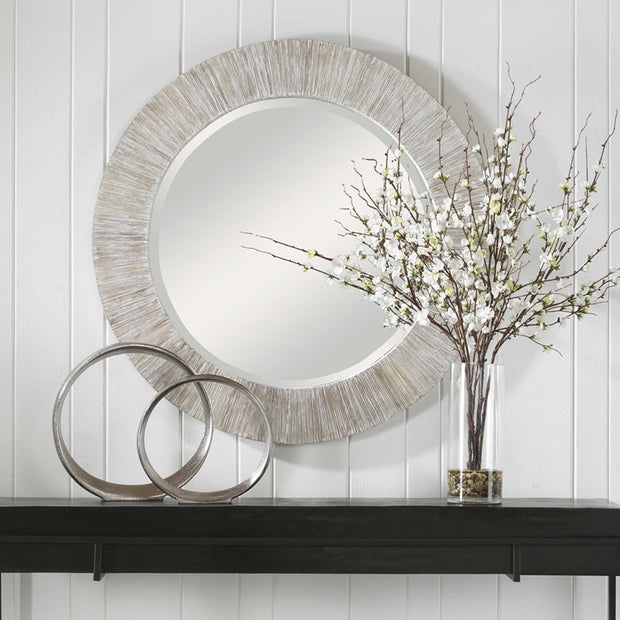 Uttermost Repose Whitewashed Round Mirror