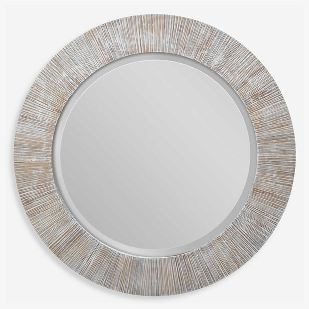 Uttermost Repose Whitewashed Round Mirror