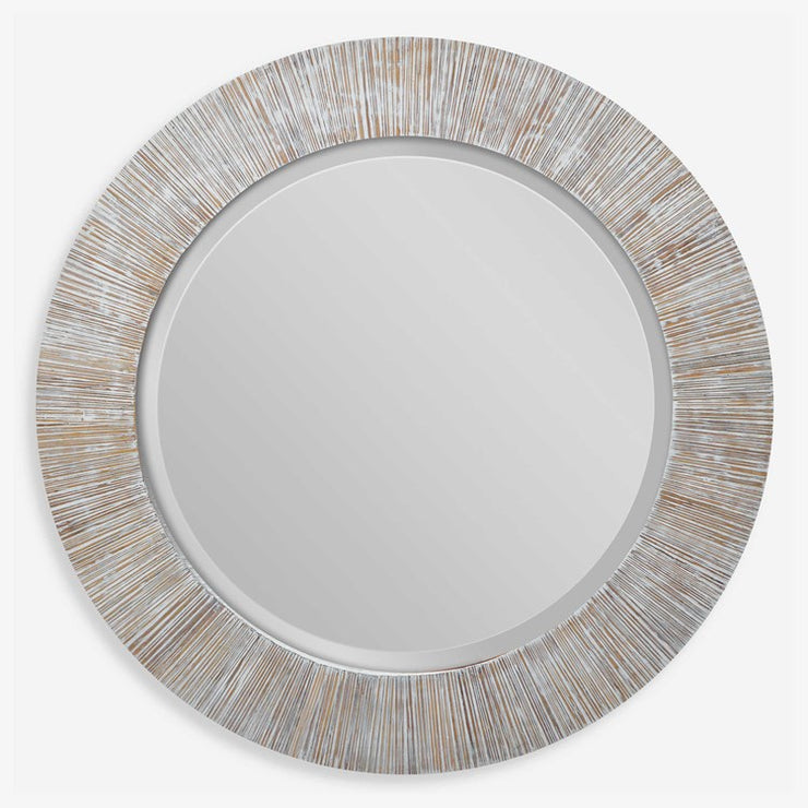 Uttermost Repose Whitewashed Round Mirror