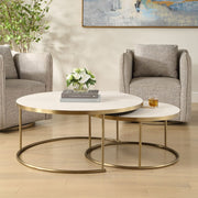 Uttermost Aragon White Shagreen Top with Brass Base Set of 2 Modern Round Nesting Coffee Tables