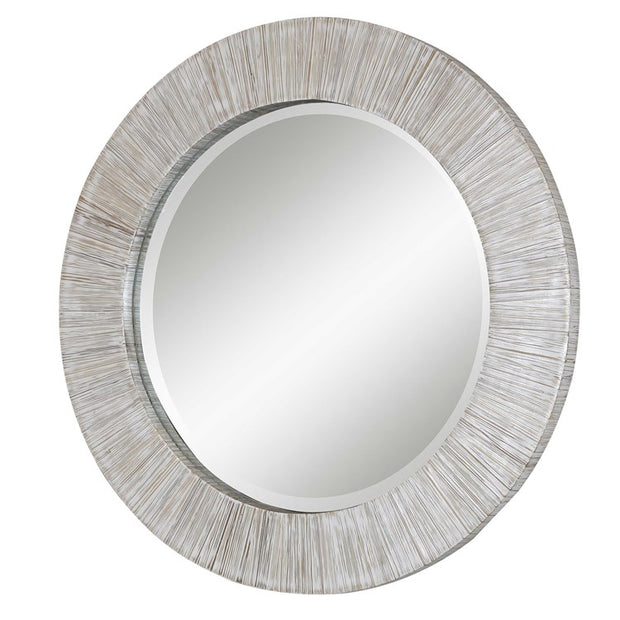 Uttermost Repose Whitewashed Round Mirror