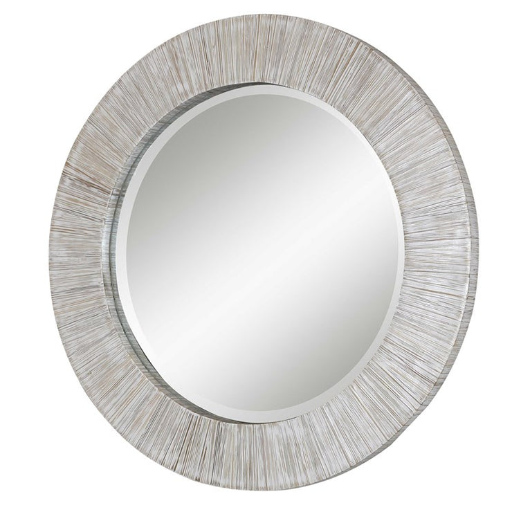 Uttermost Repose Whitewashed Round Mirror