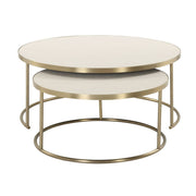 Uttermost Aragon White Shagreen Top with Brass Base Set of 2 Modern Round Nesting Coffee Tables