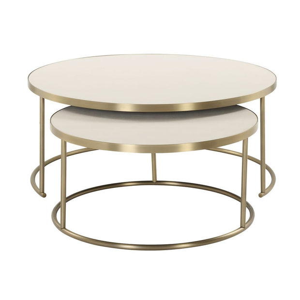 Uttermost Aragon White Shagreen Top with Brass Base Set of 2 Modern Round Nesting Coffee Tables