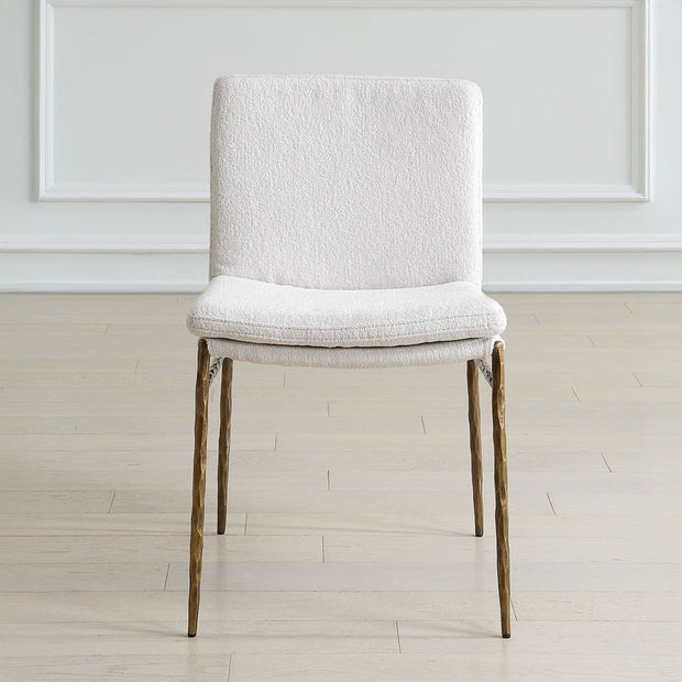 Uttermost Ascend White Boucle Cushioned Seat with Aged Gold Iron Dining Chair