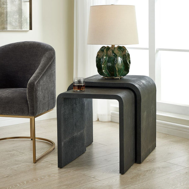 Uttermost Interpose Gray Shagreen Set of 2 Nesting Side Tables
