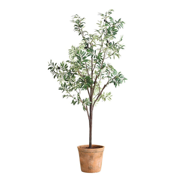 Uttermost Olea Life-Like Potted Olive Tree in Terracotta Finished Concrete Planter