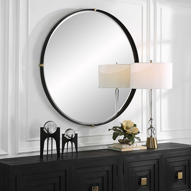 Uttermost Bonded Matte Black Iron Round Mirror