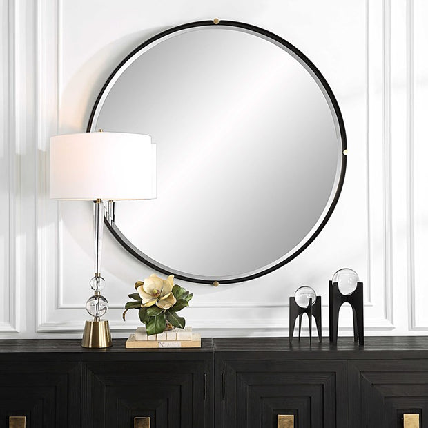 Uttermost Bonded Matte Black Iron Round Mirror