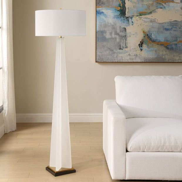 Uttermost Rosin Frosted White With Antique Brass And Black Floor Lamp