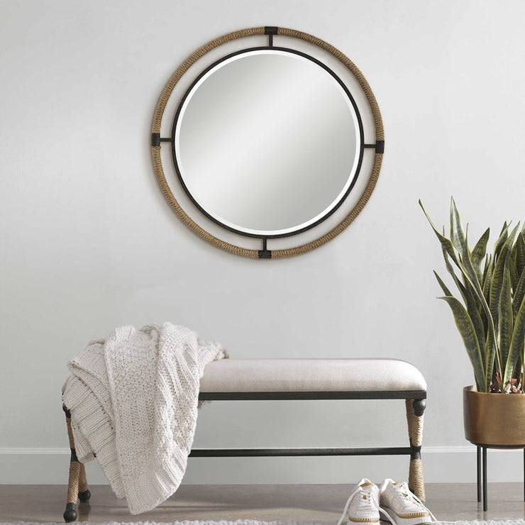 Uttermost Melville Natural Rope and Rust Black Iron Round Mirror