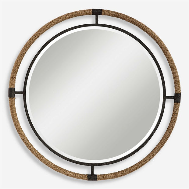 Uttermost Melville Natural Rope and Rust Black Iron Round Mirror
