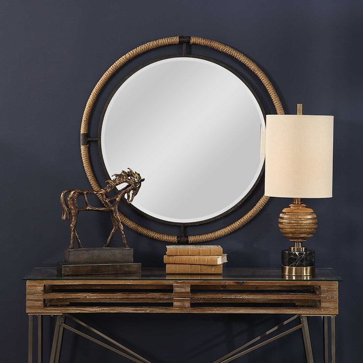 Uttermost Melville Natural Rope and Rust Black Iron Round Mirror