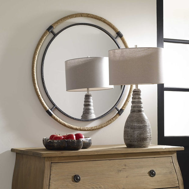 Uttermost Melville Natural Rope and Rust Black Iron Round Mirror