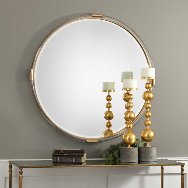 Uttermost Mackai Metallic Gold Leaf Iron and Acrylic Round Mirror