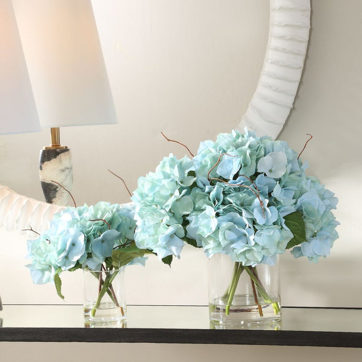 Uttermost Tranquil Blue Hydrangea  Set Of 2 BloomsIn Glass Vases