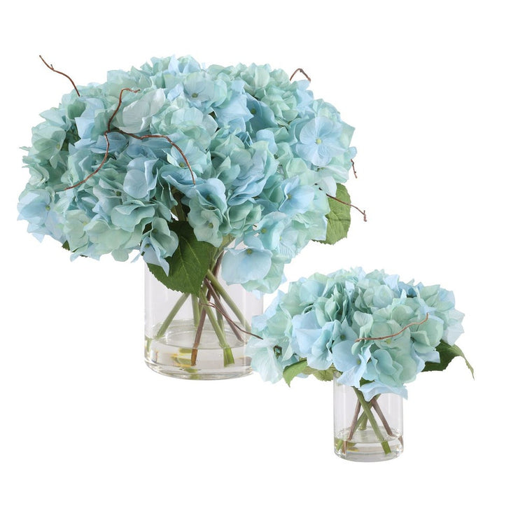 Uttermost Tranquil Blue Hydrangea  Set Of 2 BloomsIn Glass Vases