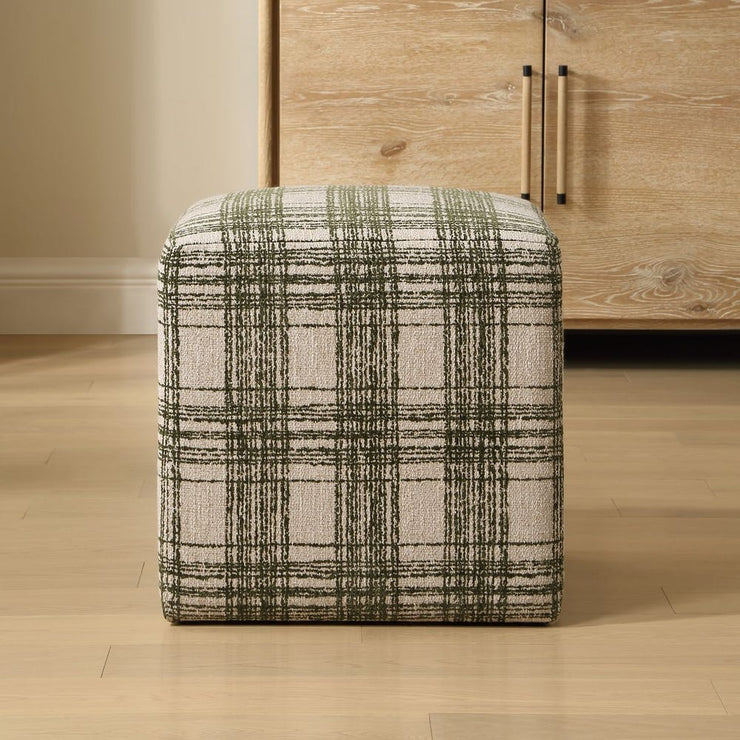 Uttermost Joie Ireland Green Plaid Plush Chenille Ottoman