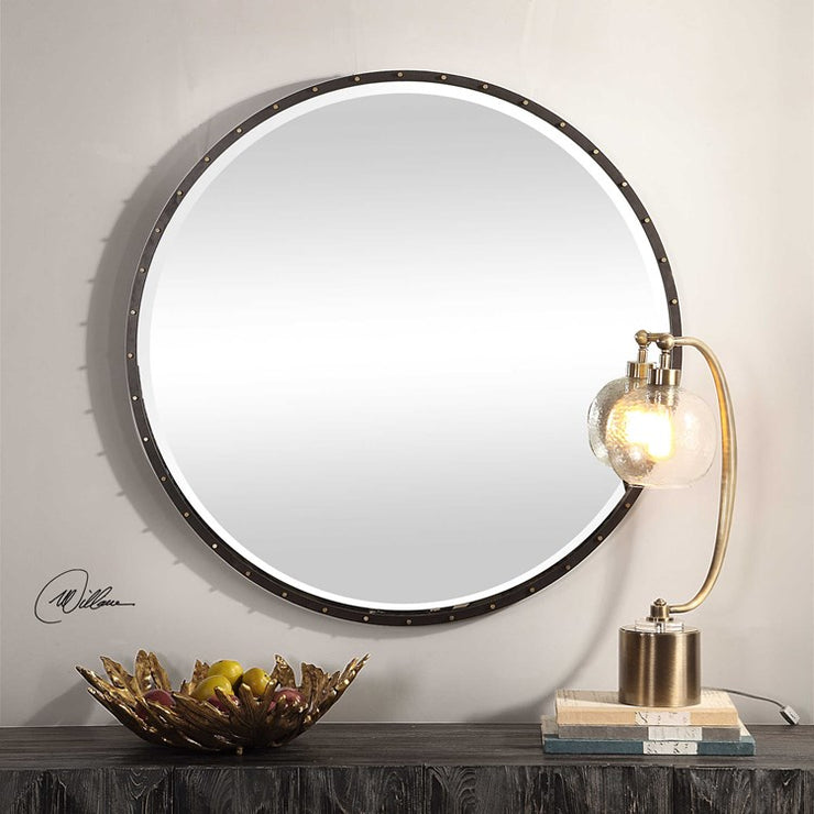 Uttermost Benedo Rustic Black Iron with Antique Gold Round Mirror