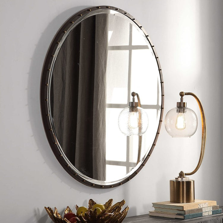 Uttermost Benedo Rustic Black Iron with Antique Gold Round Mirror