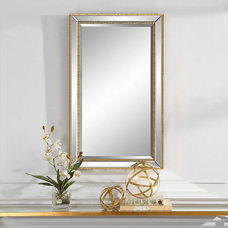Casa Bella Living Beveled Mirror With Gold Beading