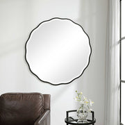 Uttermost Aneta Satin Black Wood Scalloped Round Mirror