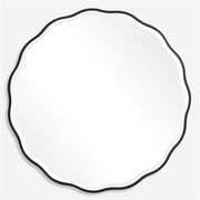 Uttermost Aneta Satin Black Wood Scalloped Round Mirror