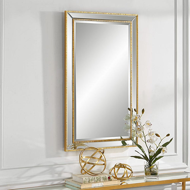 Casa Bella Living Beveled Mirror With Gold Beading