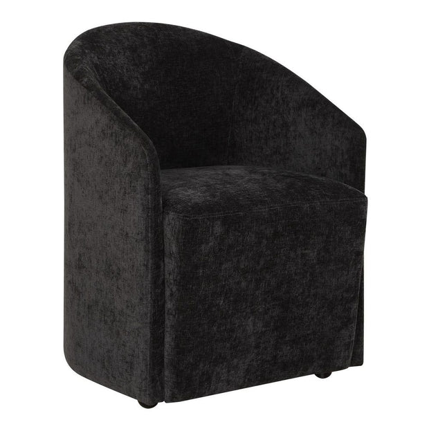 Uttermost Harbor Charcoal Black Velvet Barrel Back Dining Chair with Rolling Casters