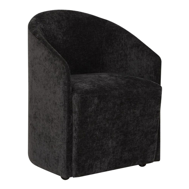 Uttermost Harbor Charcoal Black Velvet Barrel Back Dining Chair with Rolling Casters
