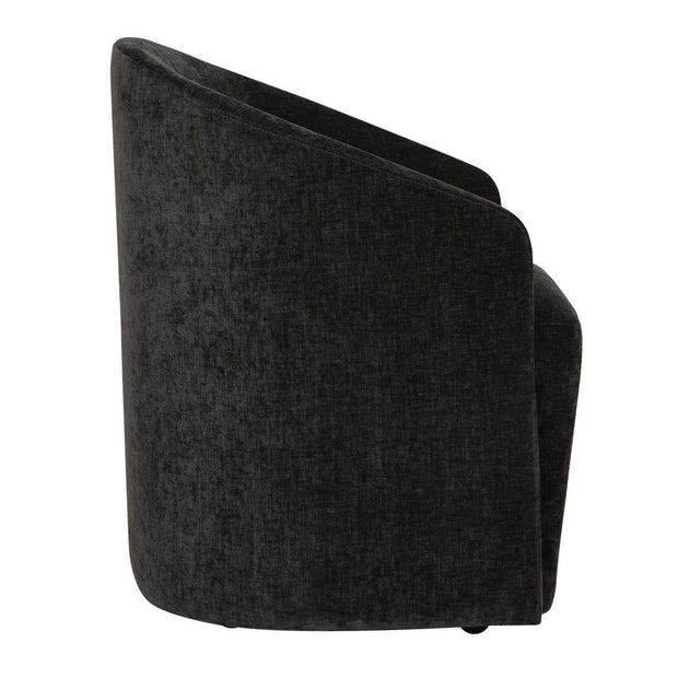 Uttermost Harbor Charcoal Black Velvet Barrel Back Dining Chair with Rolling Casters